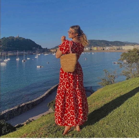 ZARA * Floral Printed Poplin Maxi Dress Red size xs - Picture 10 of 16